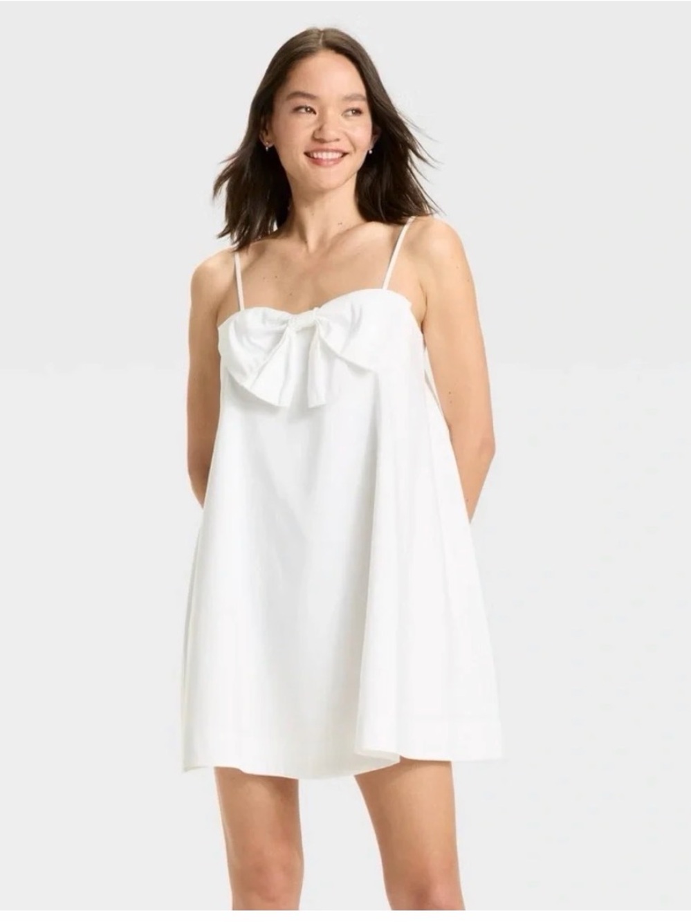 Target White Spaghetti Strap Bow Front Mini Dress